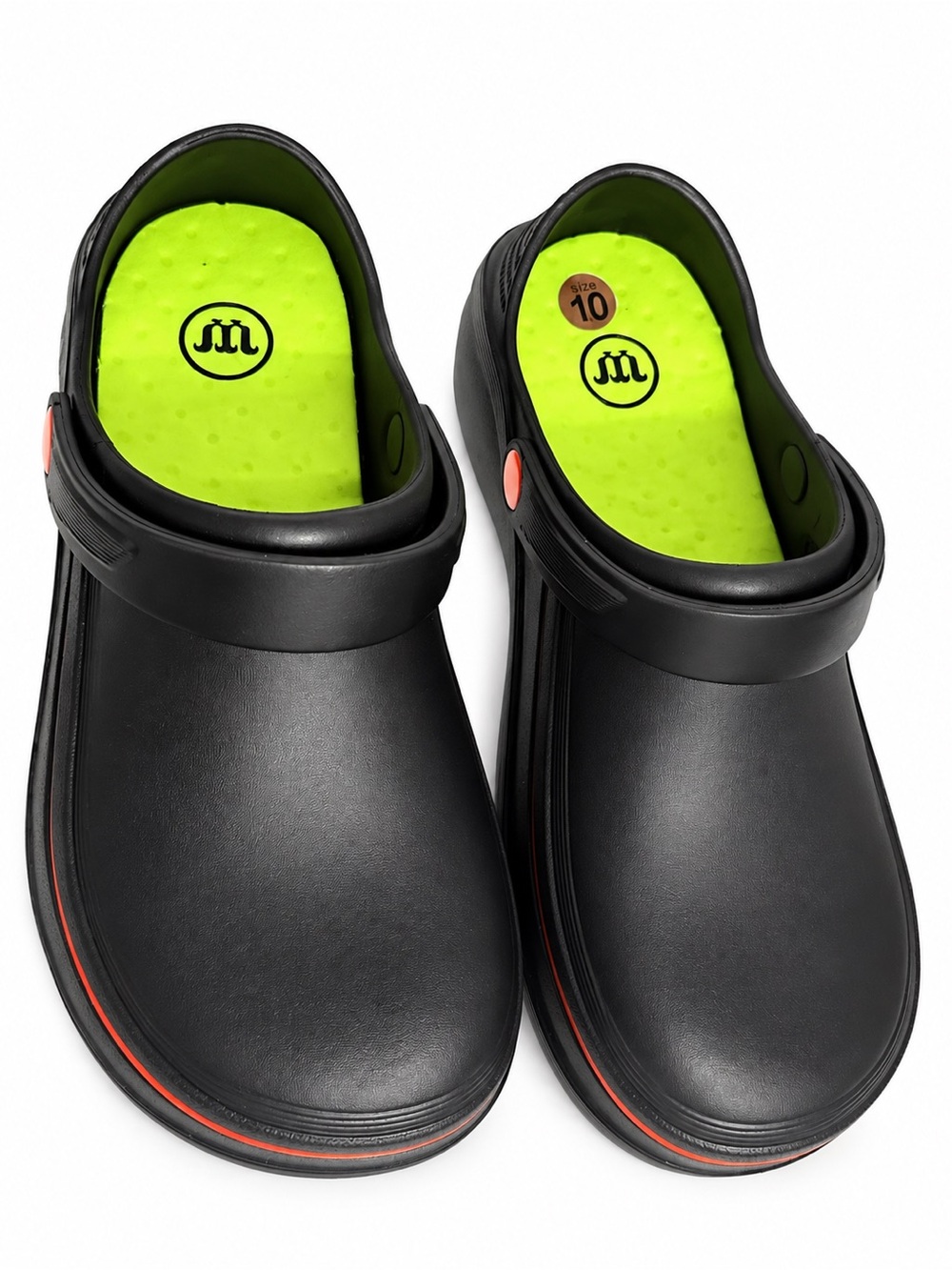 Armadilo Torrey Black Non Slip Work Clogs Shoes Lime Insole Size 10 EU 41/42